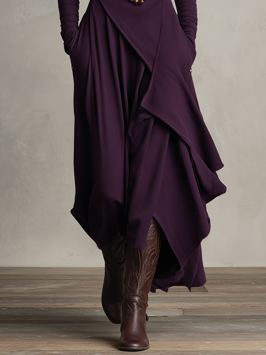 Petronia | Asymmetrical Maxi Knit Dress with Roll Neck