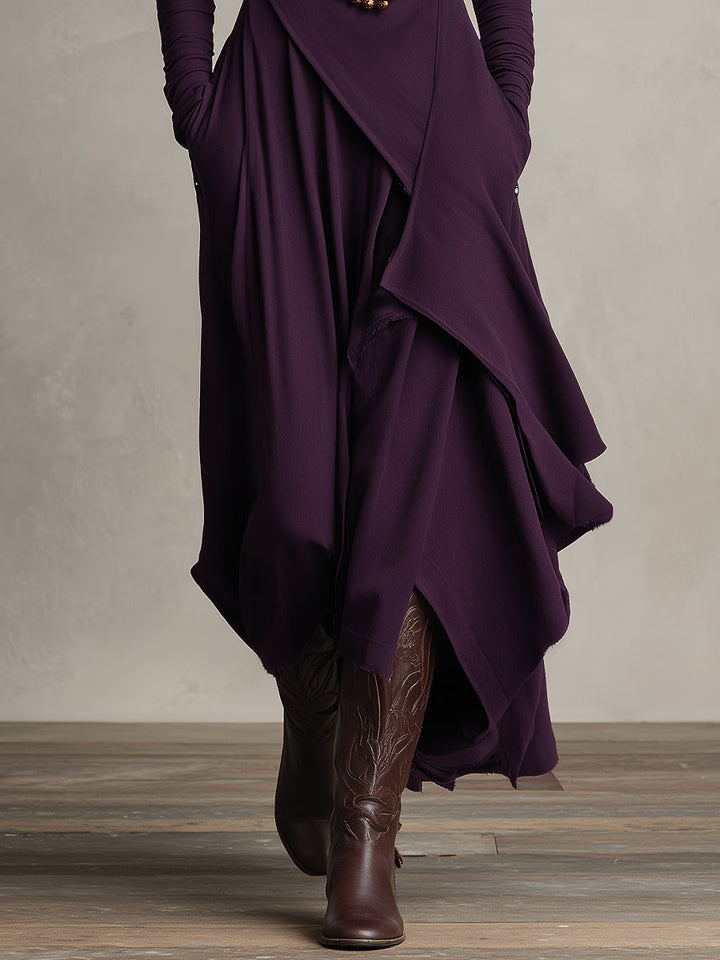 Petronia | Asymmetrical Maxi Knit Dress with Roll Neck