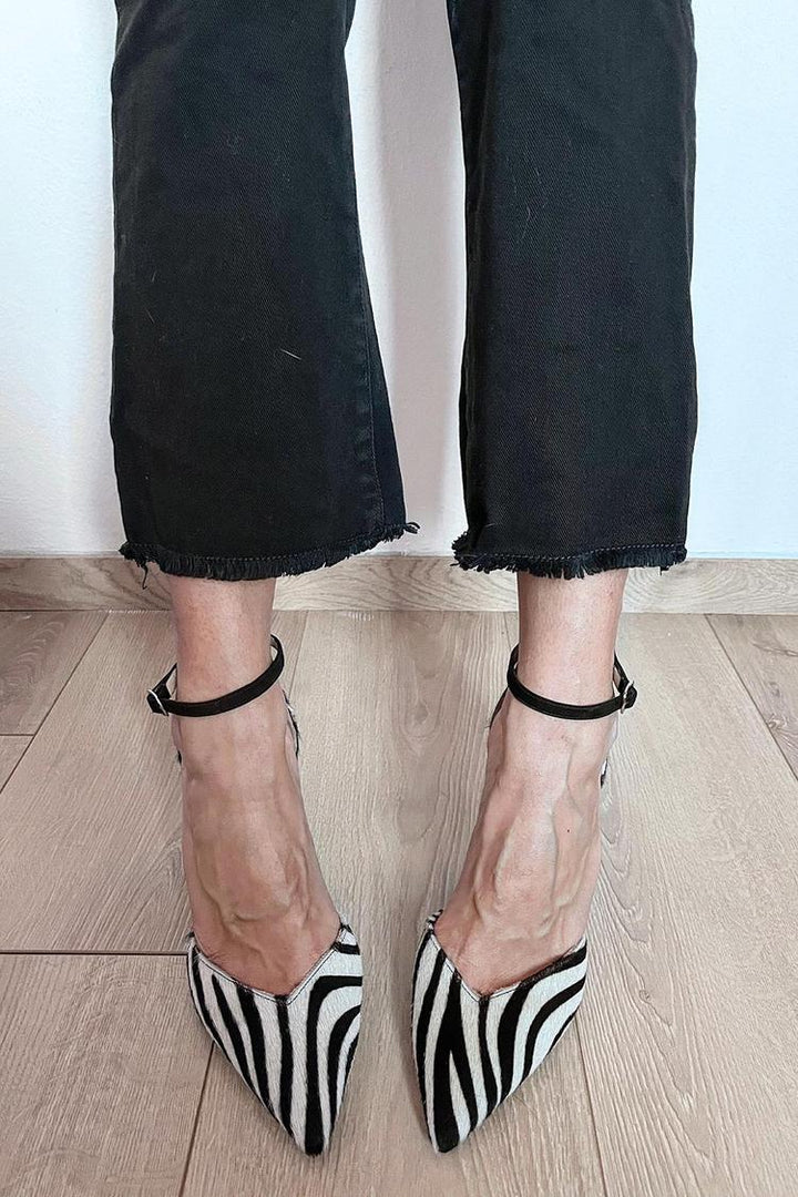 Lydia | Ankle Strap Pumps in Zebra Print
