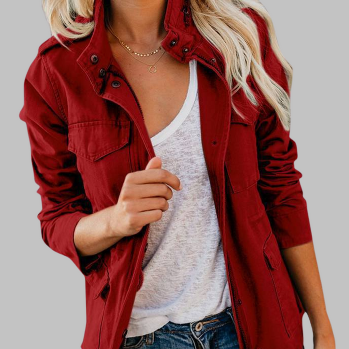 Olga | Vintage Zip Up Button Military Jacket