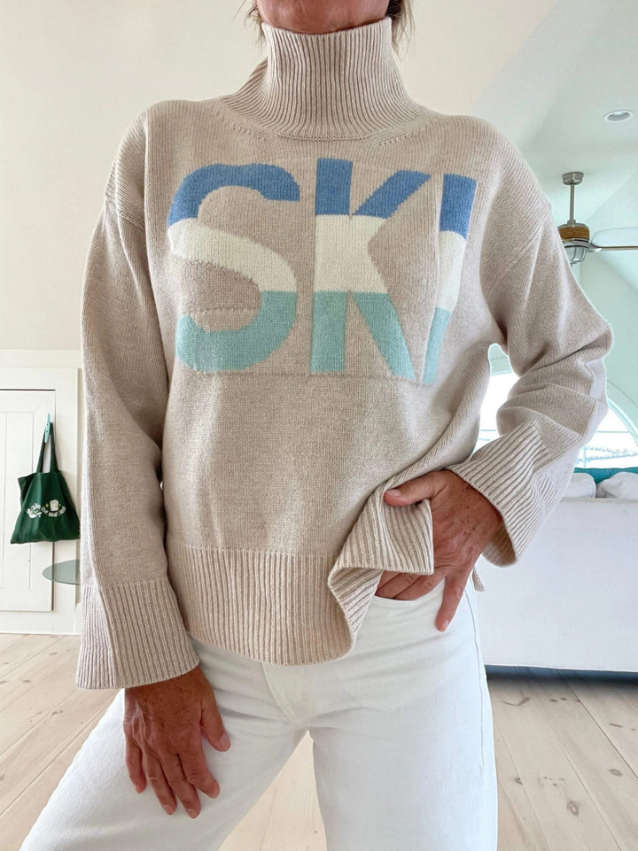 Retro Cashmere Turtleneck Sweater in Ski Design