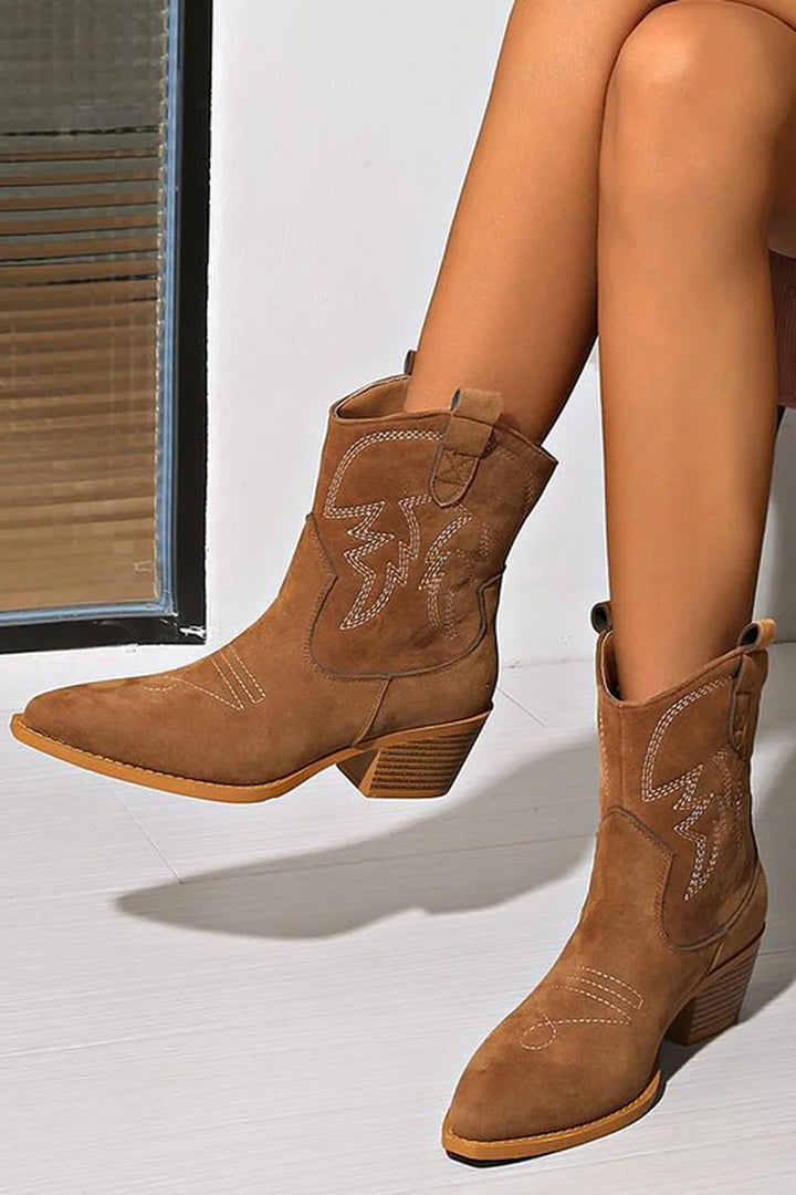 Ellie | Sleek Pointed-Toe Western Ankle Boot