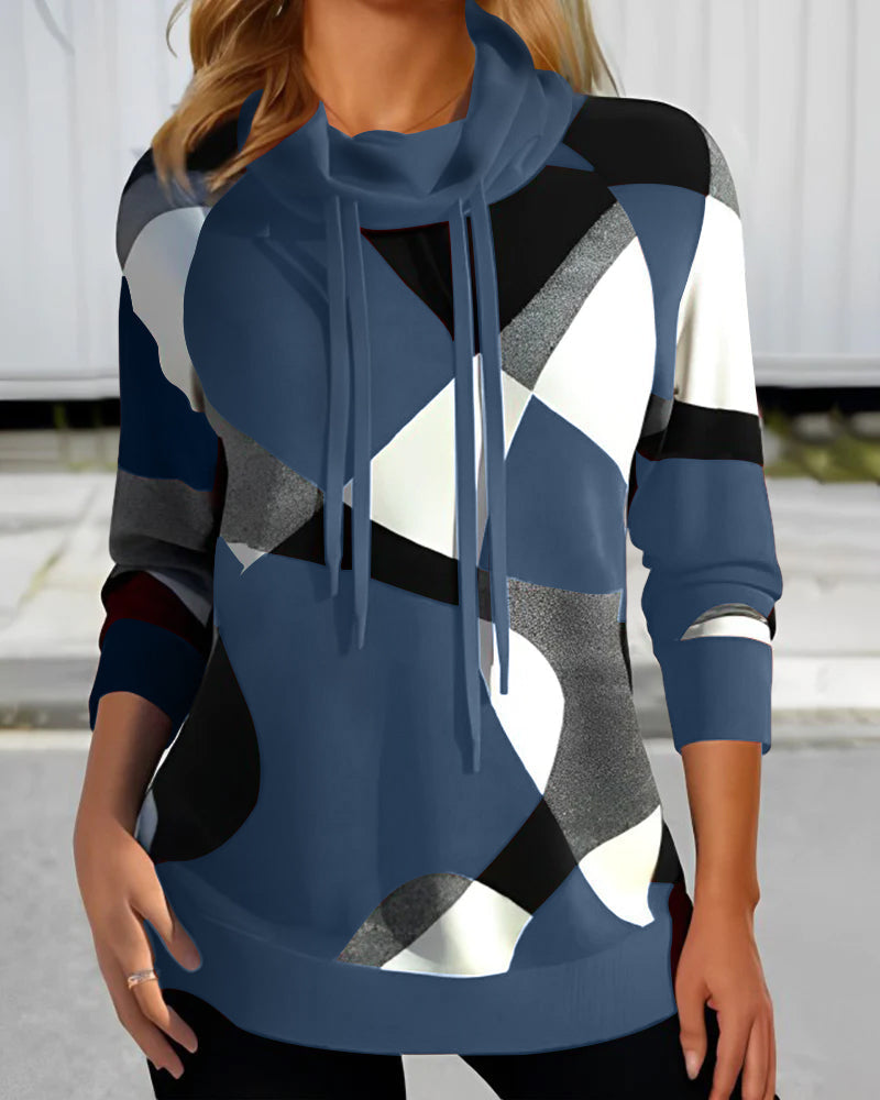 Kiana | Chic Geometric Print Sweater with Shawl Collar