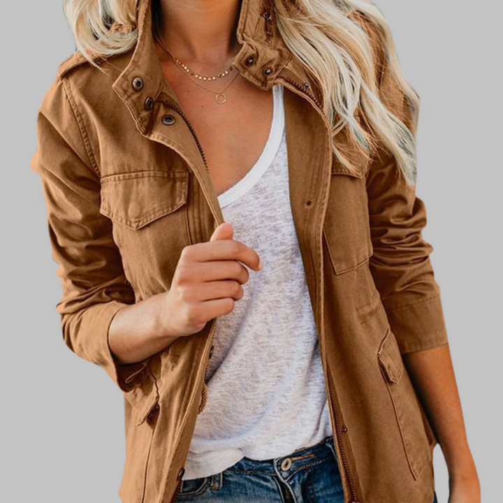 Olga | Vintage Zip Up Button Military Jacket