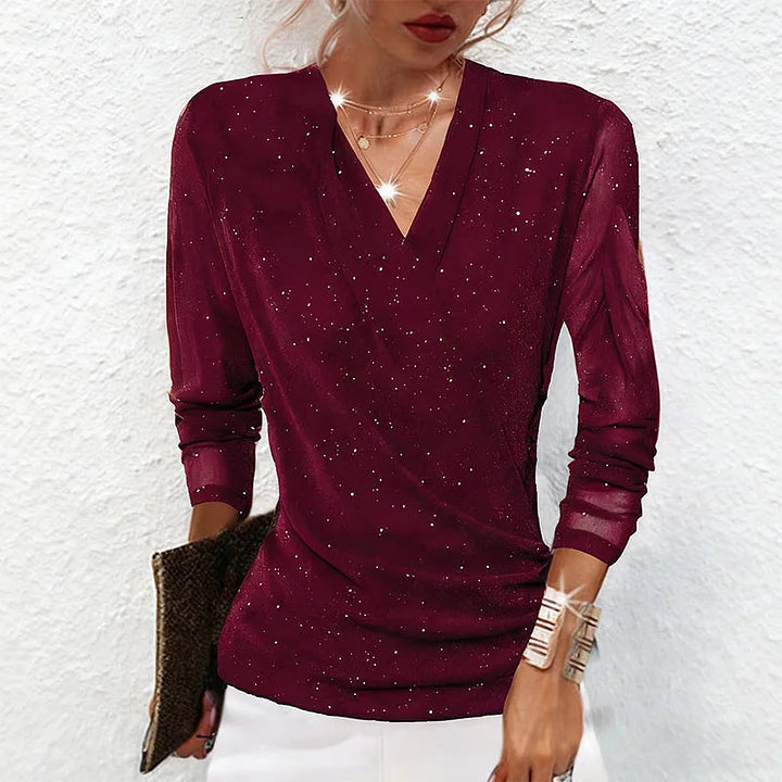 Macy | Refined Draped V-Neck Long Sleeve Blouse