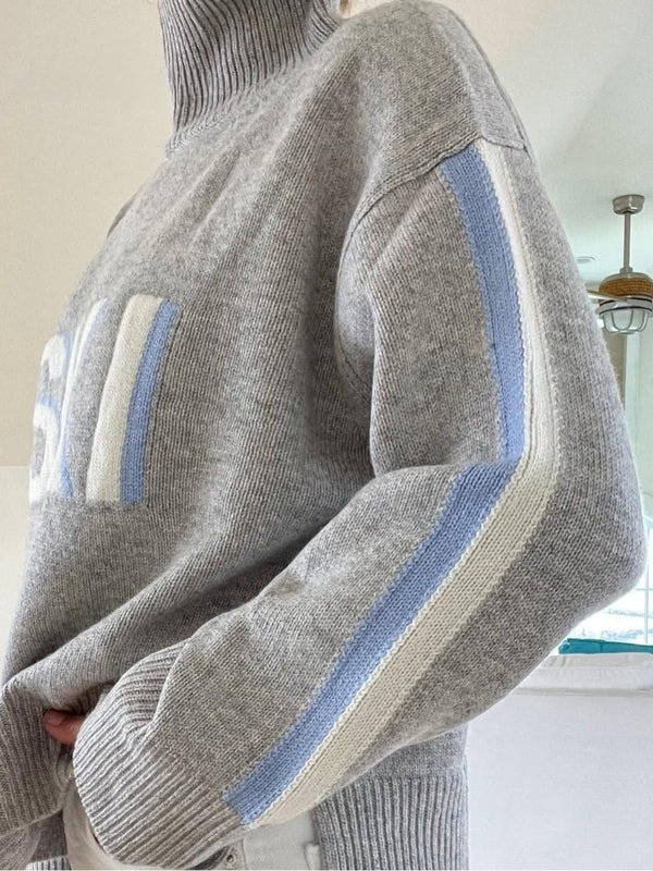 Retro Cashmere Turtleneck Sweater in Ski Design