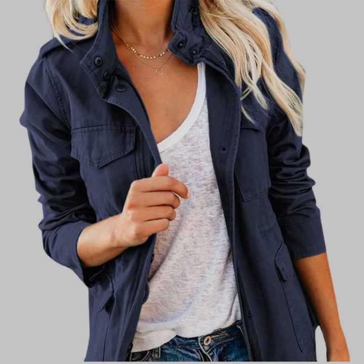 Olga | Vintage Zip Up Button Military Jacket