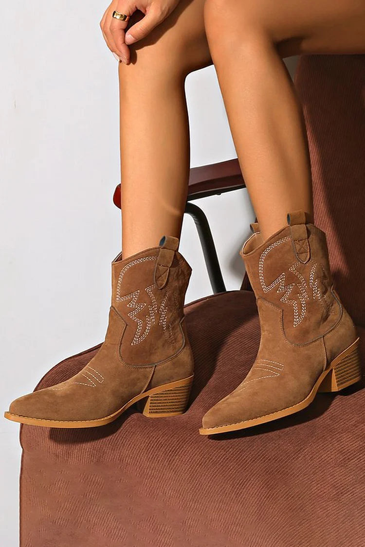 Ellie | Sleek Pointed-Toe Western Ankle Boot