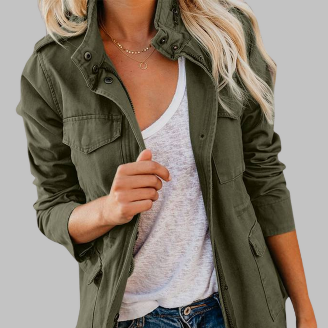 Olga | Vintage Zip Up Button Military Jacket