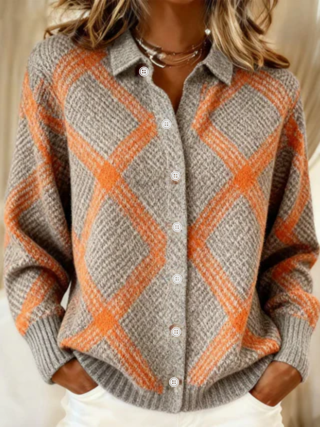 Christina™ – Cozy Checked Blouse Crafted from Soft Hoodie Fabric