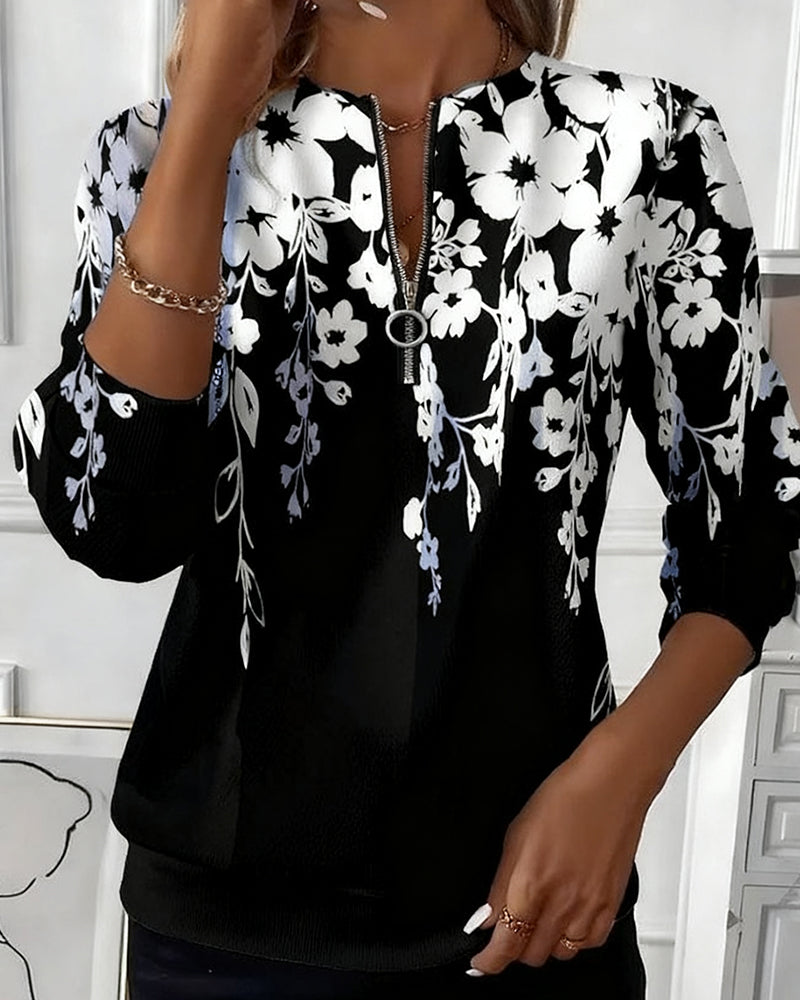Magnolia | Soft Floral Half-Zip Sweatshirt