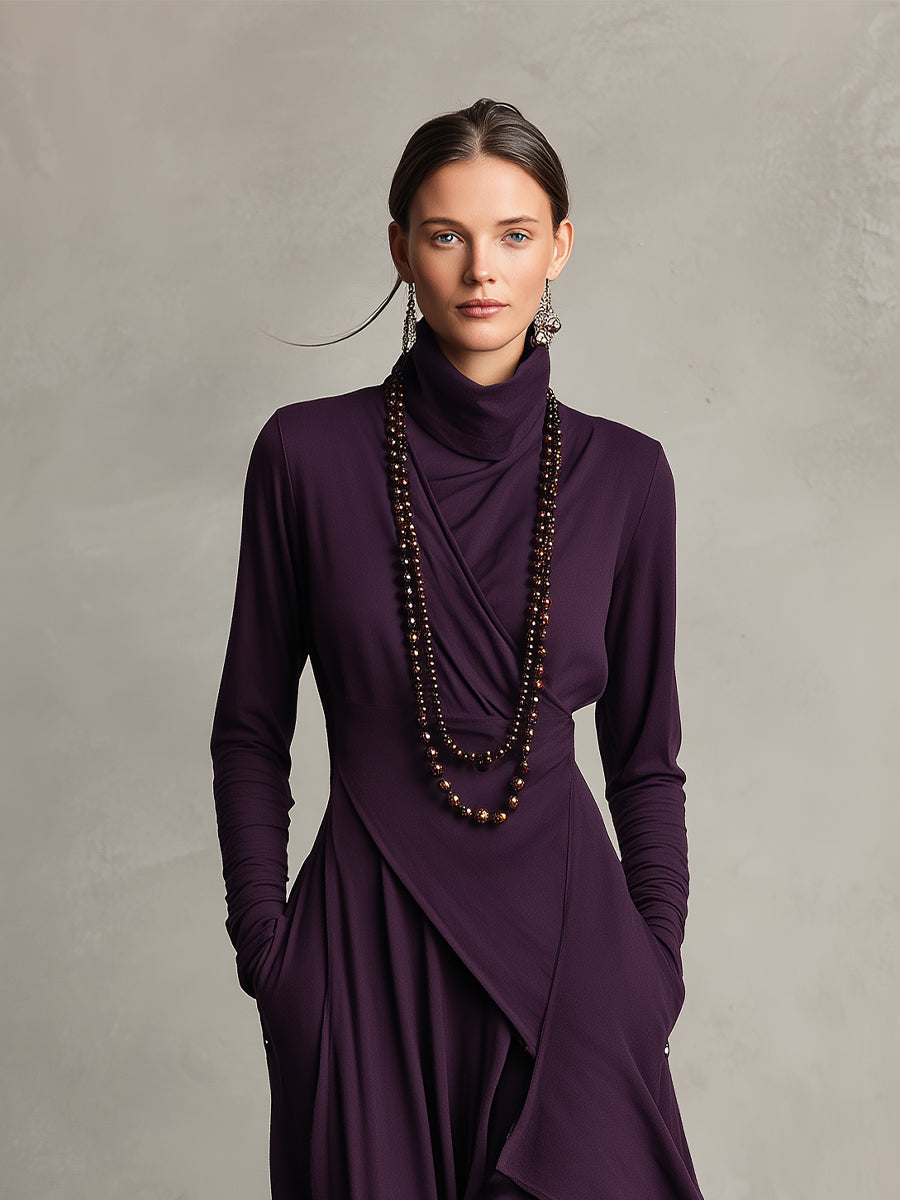Petronia | Asymmetrical Maxi Knit Dress with Roll Neck