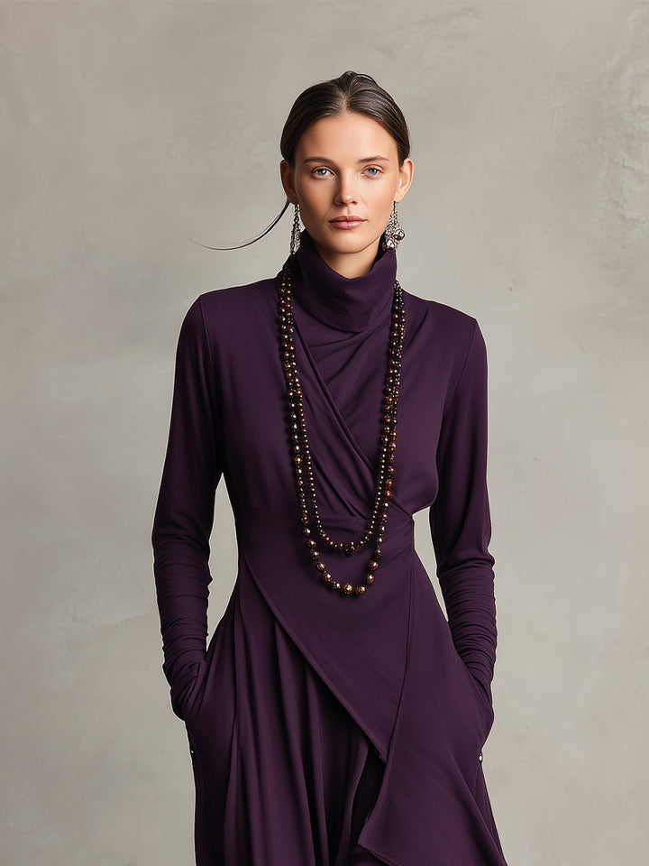 Petronia | Asymmetrical Maxi Knit Dress with Roll Neck