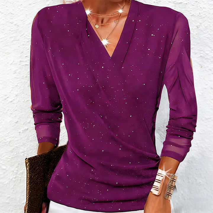 Macy | Refined Draped V-Neck Long Sleeve Blouse