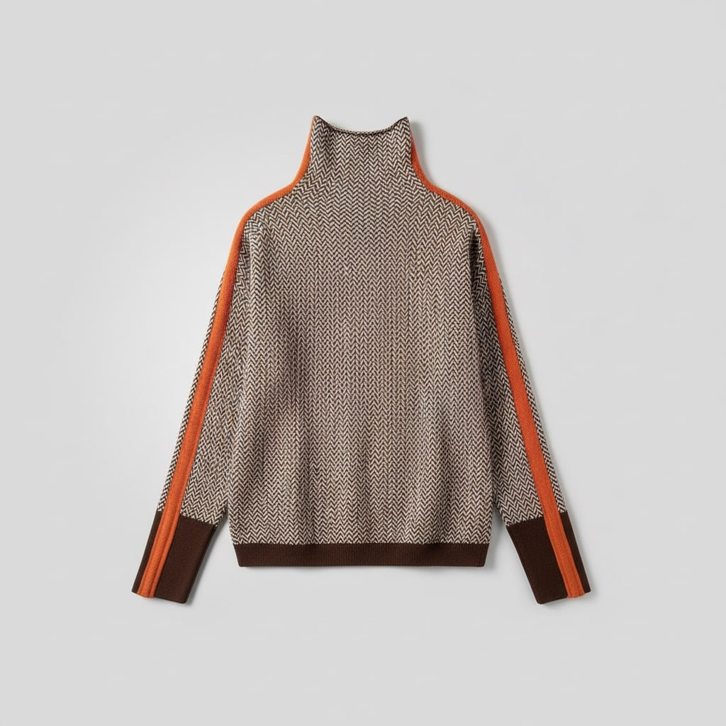 Elara | Striped Turtleneck with Contrasting Details