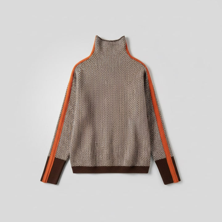 Elara | Striped Turtleneck with Contrasting Details