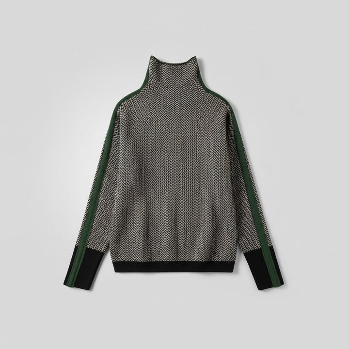 Elara | Striped Turtleneck with Contrasting Details
