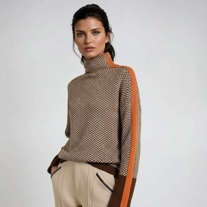 Elara | Striped Turtleneck with Contrasting Details