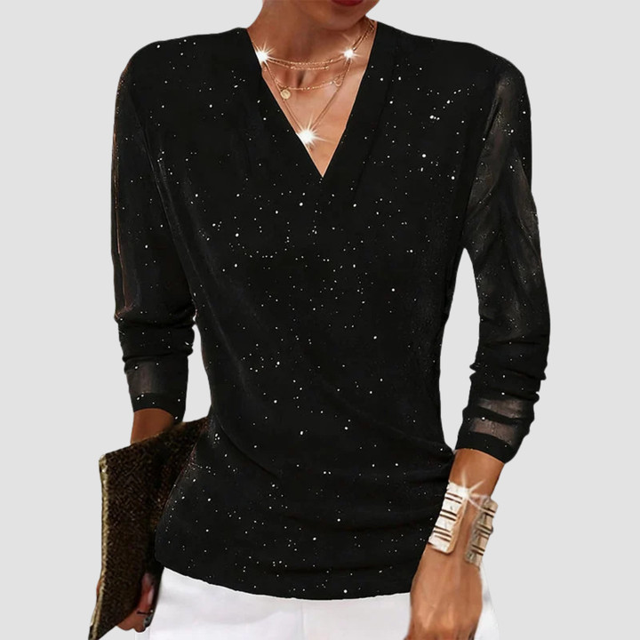 Macy | Refined Draped V-Neck Long Sleeve Blouse