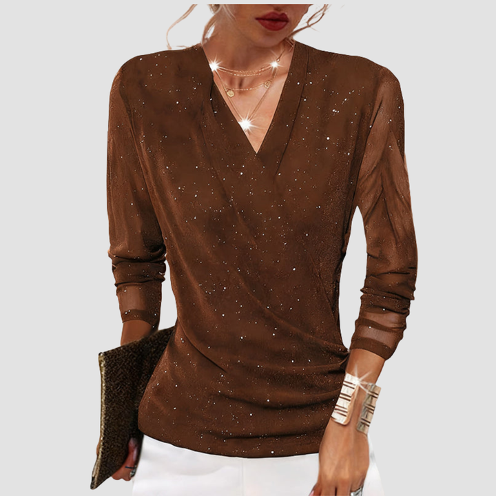 Macy | Refined Draped V-Neck Long Sleeve Blouse