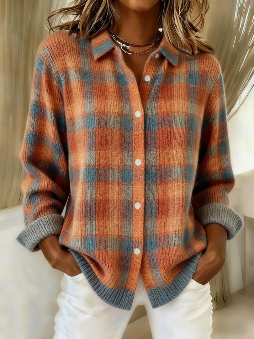 Sofia™ – Cozy Checked Blouse Crafted from Soft Hoodie Fabric