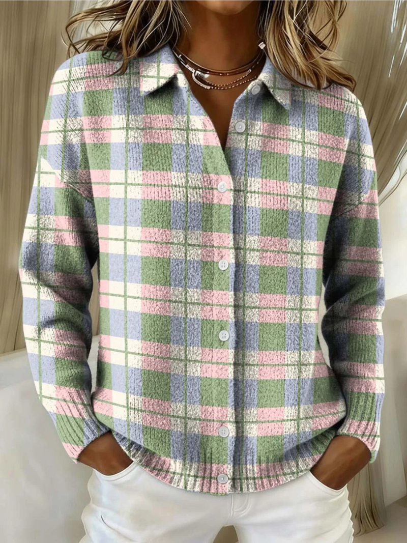Lena™ – Pastel Checkered Hoodie Blouse