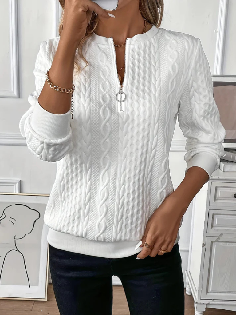 Thalienne | Zip-Up Cable Knit Sweater