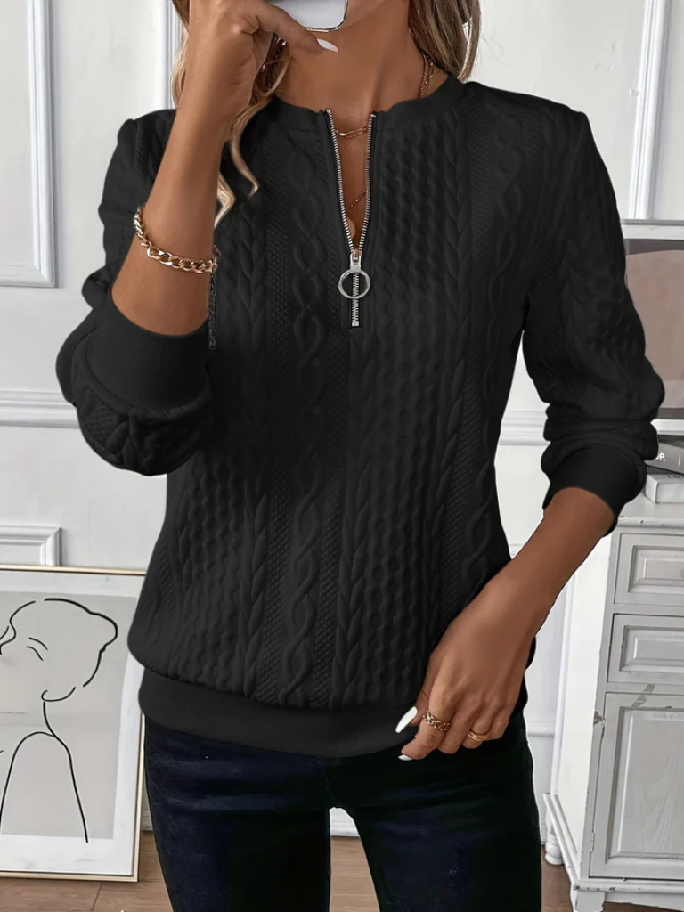 Thalienne | Zip-Up Cable Knit Sweater