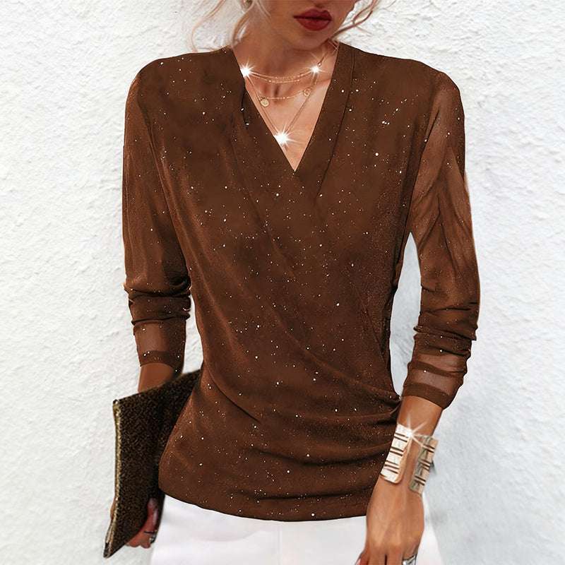 Macy | Refined Draped V-Neck Long Sleeve Blouse