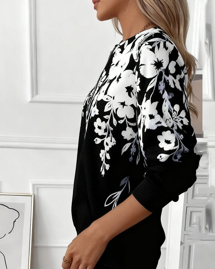 Magnolia | Soft Floral Half-Zip Sweatshirt
