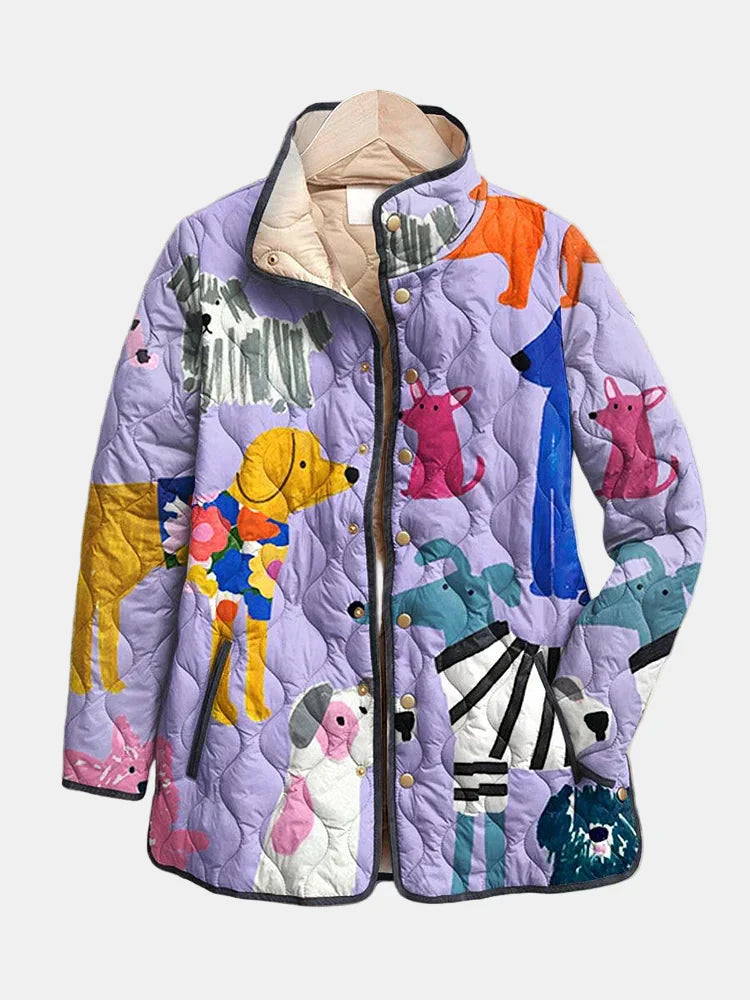 Rhea | Casual Quilted Jacket Featuring Dog Print