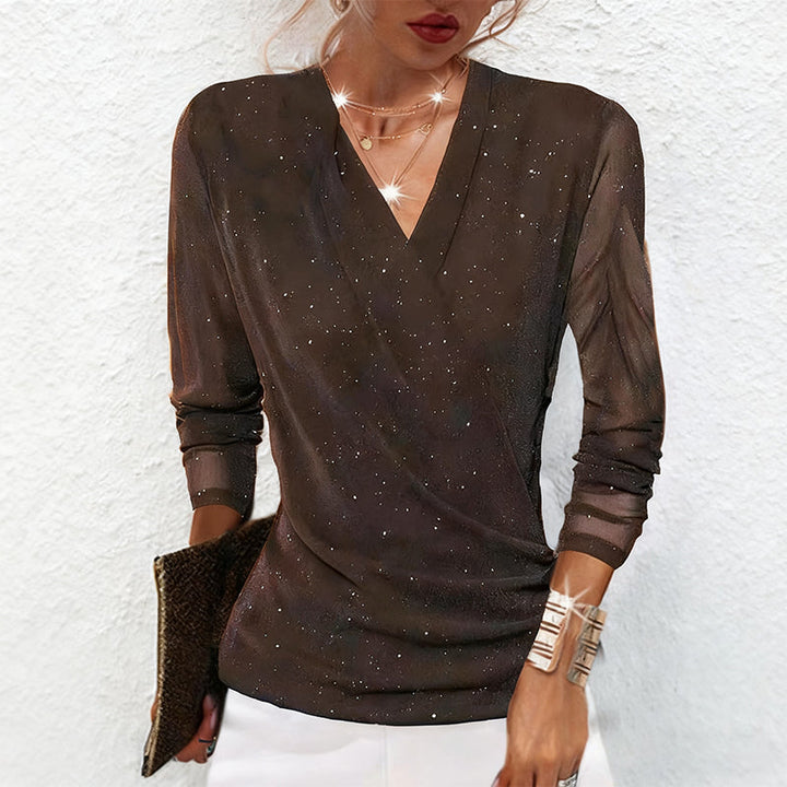 Macy | Refined Draped V-Neck Long Sleeve Blouse