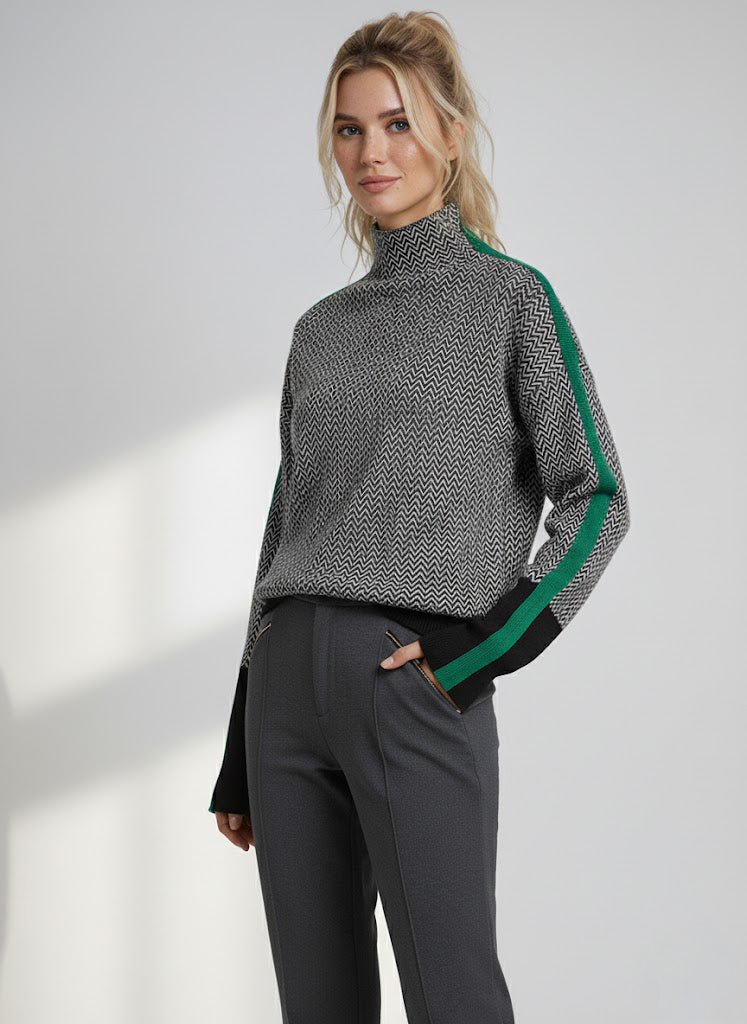 Elara | Striped Turtleneck with Contrasting Details