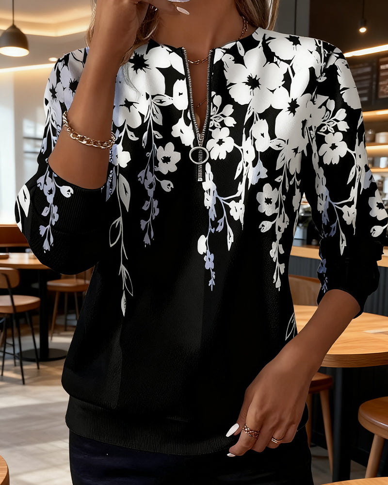 Magnolia | Soft Floral Half-Zip Sweatshirt