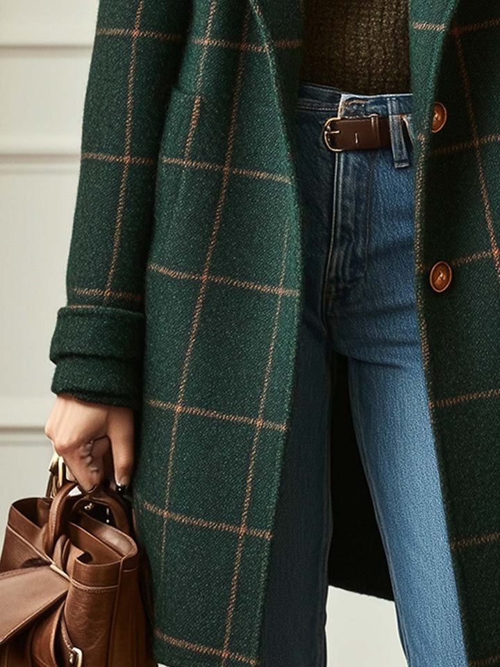Jamila |  Classic Plaid Tweed Lapel Coat