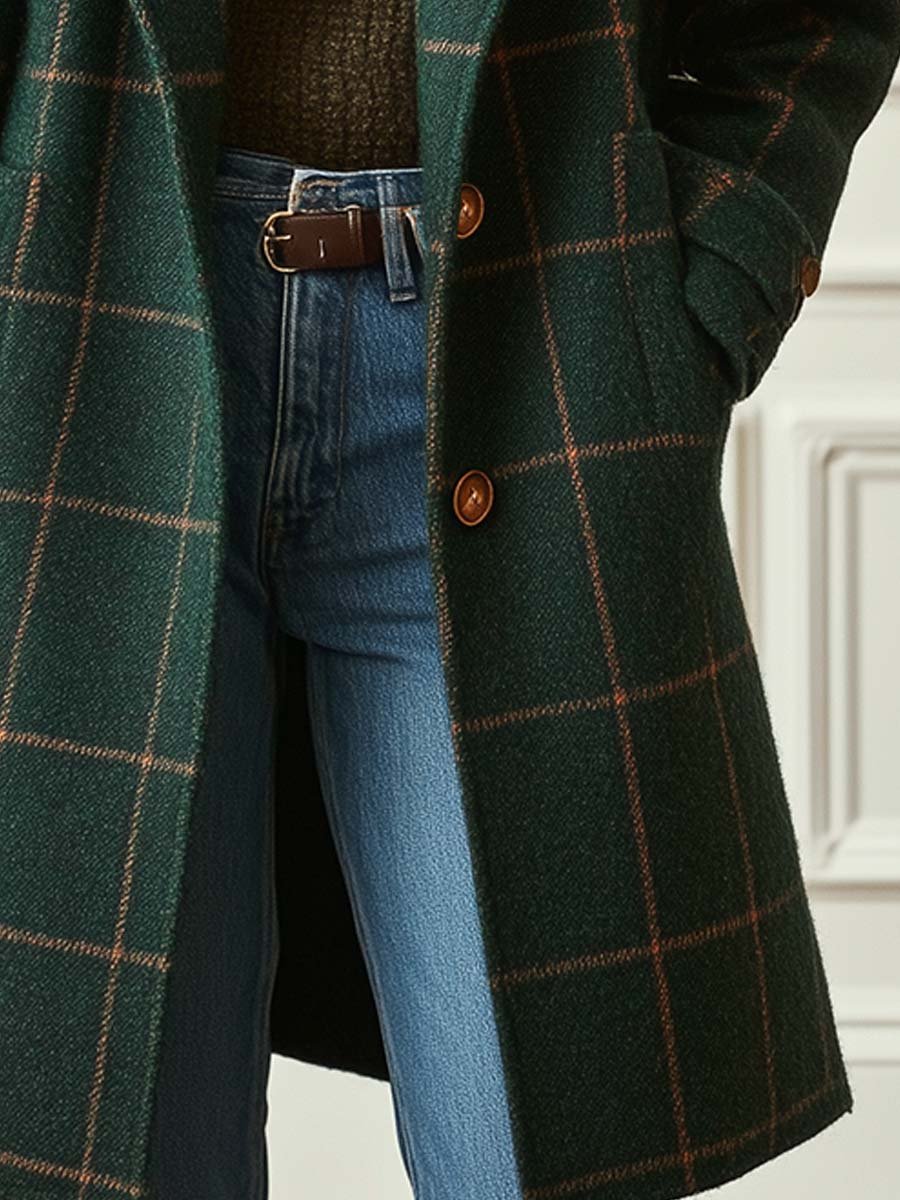 Zyrrah Retro Lapel Plaid Tweed Coat