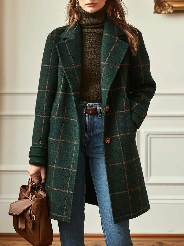 Zyrrah Retro Lapel Plaid Tweed Coat
