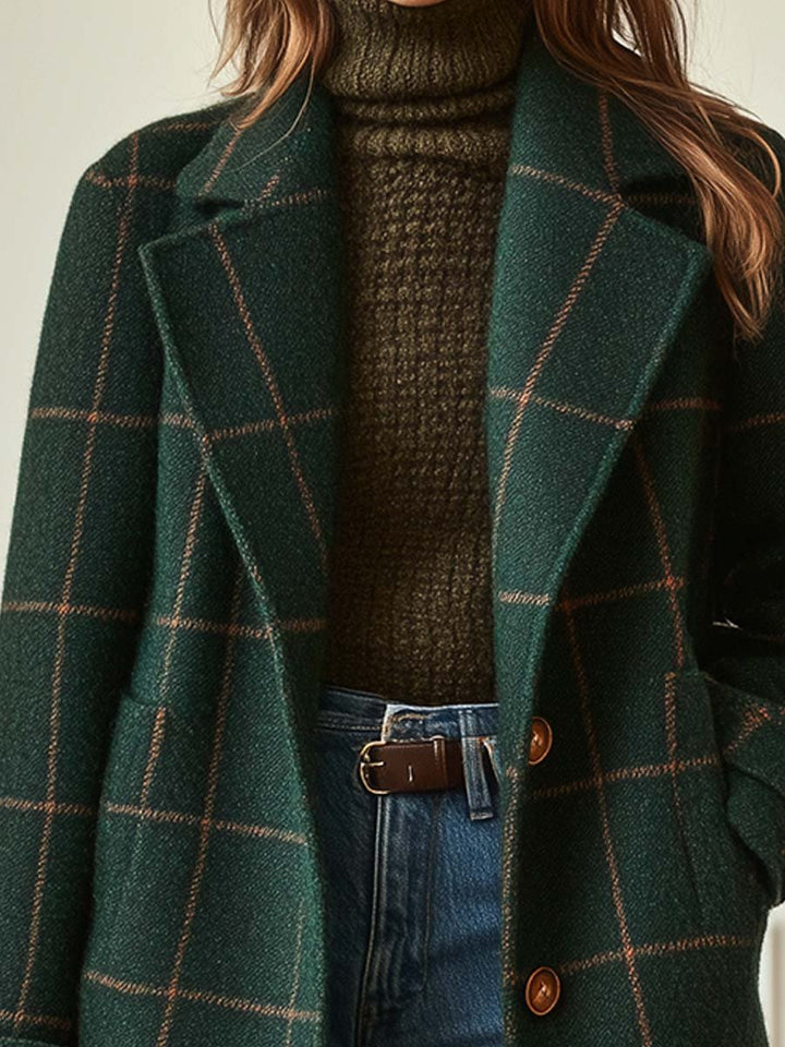 Zyrrah Retro Lapel Plaid Tweed Coat