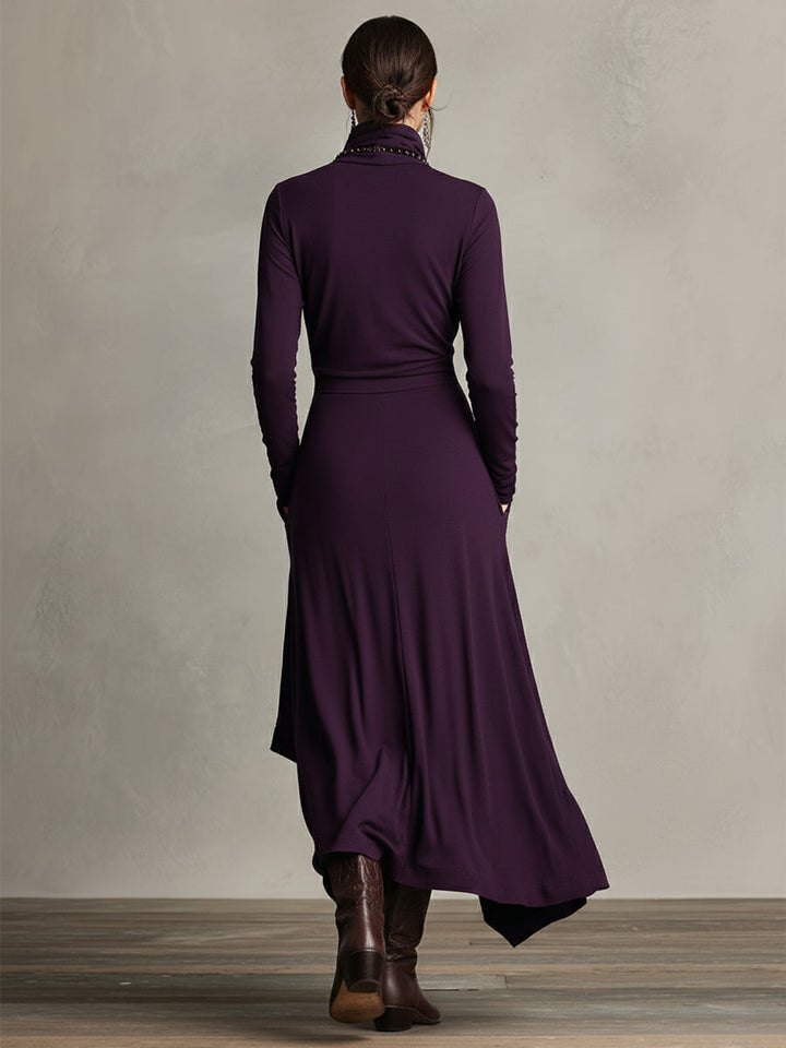 Petronia | Asymmetrical Maxi Knit Dress with Roll Neck
