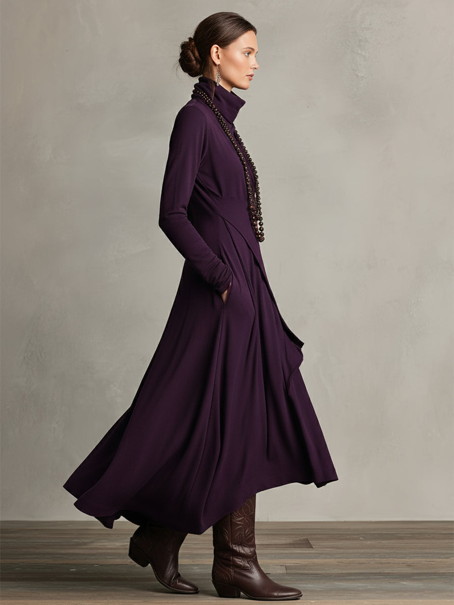 Petronia | Asymmetrical Maxi Knit Dress with Roll Neck