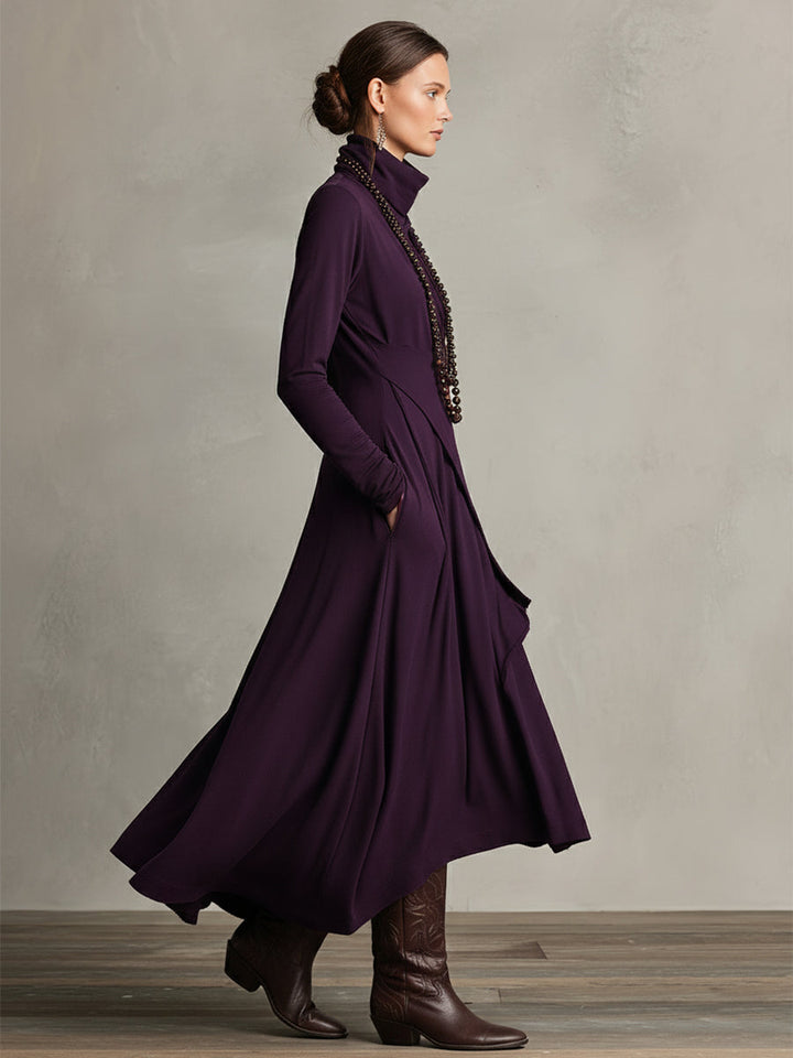 Petronia | Asymmetrical Maxi Knit Dress with Roll Neck